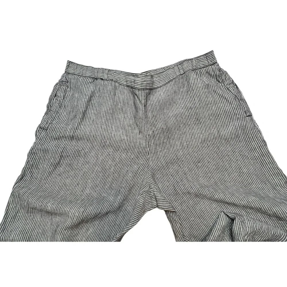 Coldwater Creek grey stripe linen capri pants with pockets size L petite